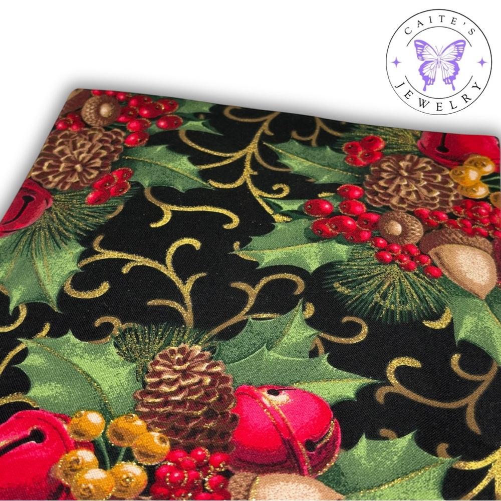 Handmade Small Book/Kindle Sleeve with a Christmas Bells and Berries Fabric